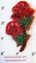 Load image into Gallery viewer, Flower Double Rose Red Green Bronze Sequins and Beads 3&quot; x 2&quot;