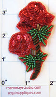 Flower Double Rose Red Green Bronze Sequins and Beads 3