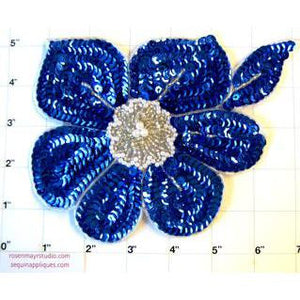 Flower Blue Sequins and Silver Beads 7.5" x 6"