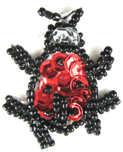 Ladybug Beetle with Red Sequins Black Beads 1.5" x 1.25"