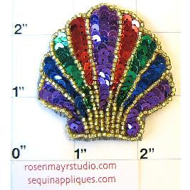 Sea Shell with Multi-Colored Sequins and Beads 2" x 2"