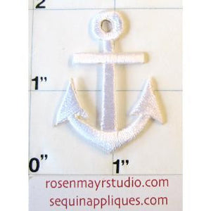 Anchor White Embroidered Iron-On 1.5" x 1" - Sequinappliques.com