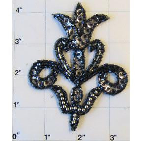 Designer Motif with Grey and Silver Beads 4" x 3"