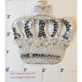 Crown with Silver Sequins, Beads and Rhinestones 3" x 3"