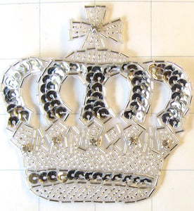 Crown with 6 Rhinestones Silver Beads 2.5" x 2"