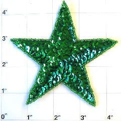 Star with Green Sequins and Beads in Choice of 3 Sizes: 2.5", 3", 4"