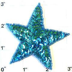 Star with Turquoise Sequins 2.75"