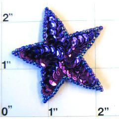 Star with Purple Sequins and Beads 2"