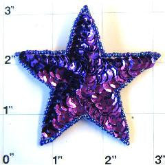 Star with Purple Sequins and Beads 3"