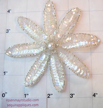 Load image into Gallery viewer, Flower with Iridescent Sequins and Silver Beads with Center Pearl 4&quot; x 4&quot;