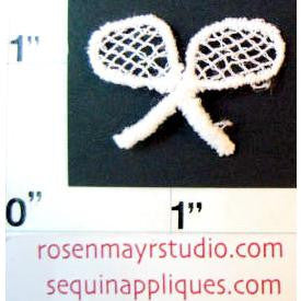 Tennis Racquet, White Embroidered - Pack of 10 - 1”