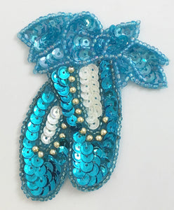 Ballet Slippers Turquoise with Gold Beads and Bow 2.5" x 3" - Sequinappliques.com