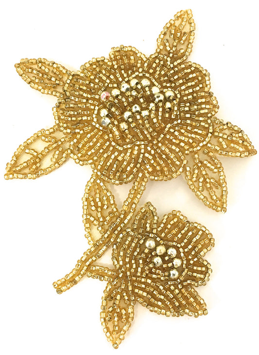 Double Flower with Gold beads 3.5" x 5"