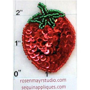 Strawberry with Red Green Black Sequins and Beads 2" x 1.5"