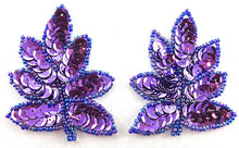 Load image into Gallery viewer, Leaf Pair with Purple Sequins and Moonlight Beads 2.5&quot; x 2&quot;