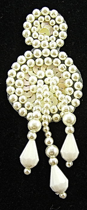 Epaulet with White Pearls and Tiny Beige Sequins 3.5" x 1.25"