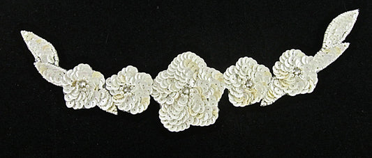 Flower with Beige and White Sequins and Beads and Rhinestones 8.5" x 4"