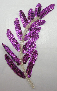 Leaf Pair w/ Purple Sequins and Silver Beads 6" x 3"