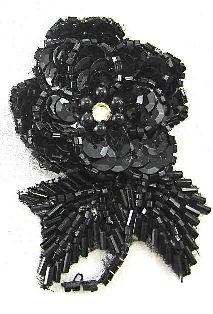 Flower Triple Layered with Black Sequins and Beads AB Rhinestones 3