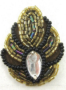 Designer Motif with Black Moonlite and Gold Beads and Stone 2" x 1.5"