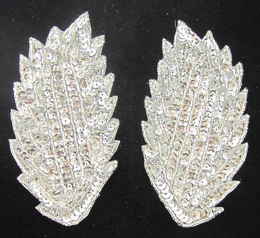 Leaf Pair with Silver Sequins and Beads 5" x 2.5"