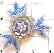Load image into Gallery viewer, Flower Grey Lite Blue with Pearls 3&quot;