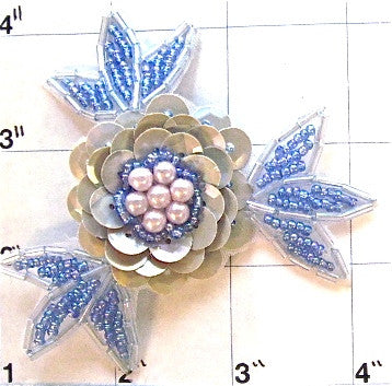 Flower Grey Lite Blue with Pearls 3