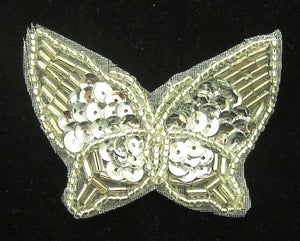 Butterfly with Silver Sequins and Beads 2" x 2.5"
