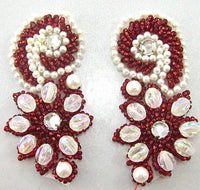 Designer Motif Pair with Red and White Beads and Rhinestone 2.5