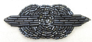 Designer Motif with Triple Charcoal Beaded Circles. 1.25" x 3.5"