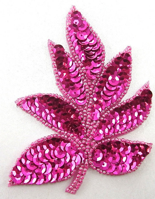 Leaf with Fuchsia Sequins and Beads 3.75" x 3.5"