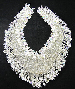 Designer Motif Neck Line Exquisite Silver and Iridescent Beads 12"x 10"