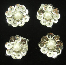 Load image into Gallery viewer, Flower Set of Four with Silver One Layer Sequins and Pearl 1&quot;