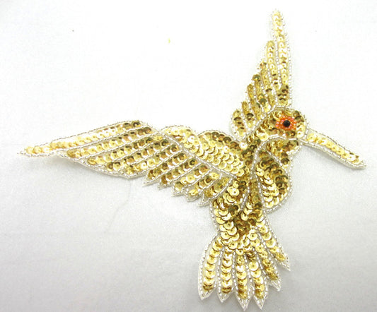 Hummingbird Large with Gold Sequins and Beads 7" x 7"