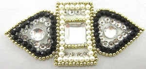 Designer Motif with Black Gold White Silver Sequins and Beads 3" x 6"