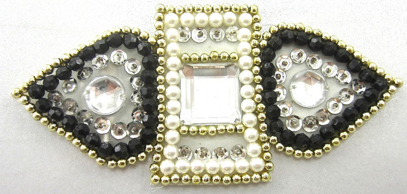 Designer Motif with Black Gold White Silver Sequins and Beads 3