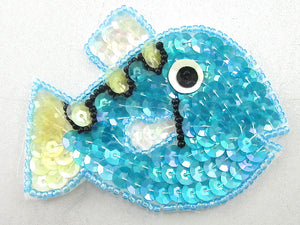 Fish with Turquoise Clear Sequins and Black Eye 2.25" x 3"