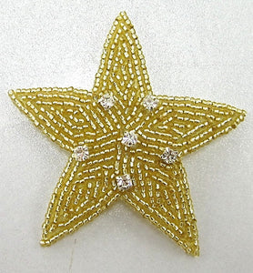 Star with Gold Beads and Six Rhinestones 3"
