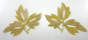 Leaf Pair with Gold Beads 4" x 6"