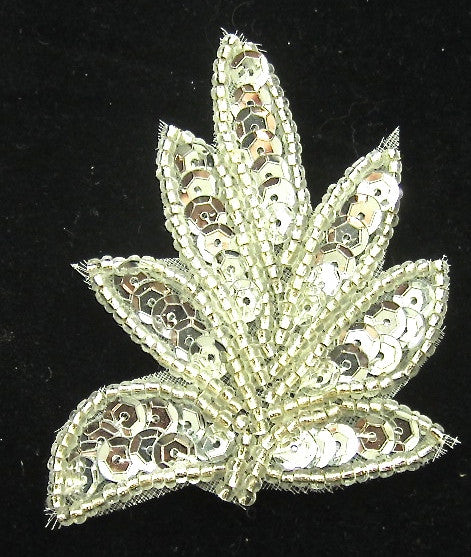 Leaf with Silver Sequins and Beads 2.25" x 2"