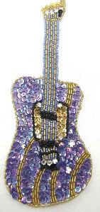 Guitar Purple Sequins and Beads 8.5" x 3"