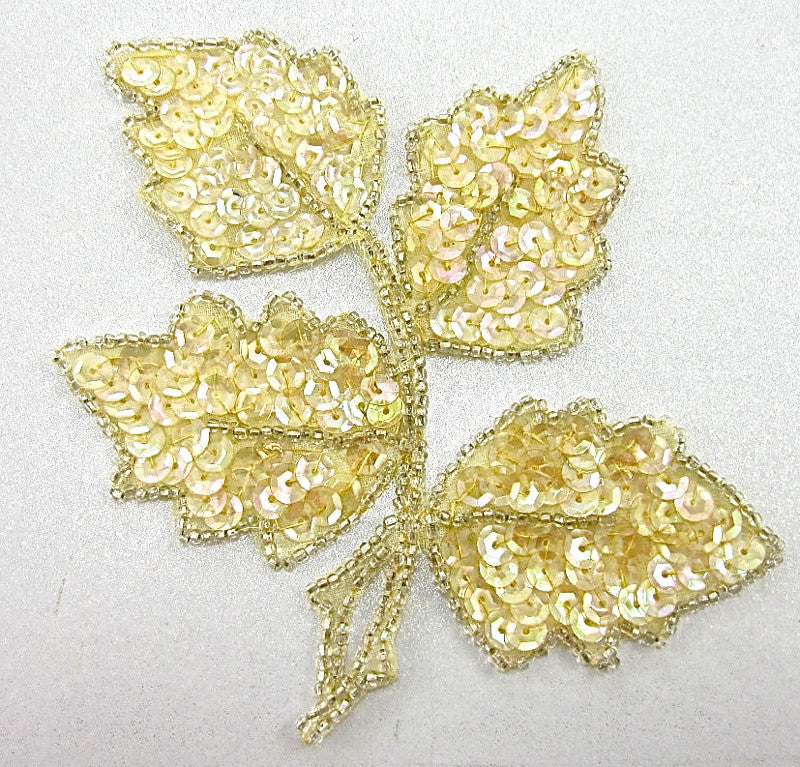 Leaf with Iridescent Peach Sequins and Beads 4.5" x 4.5"