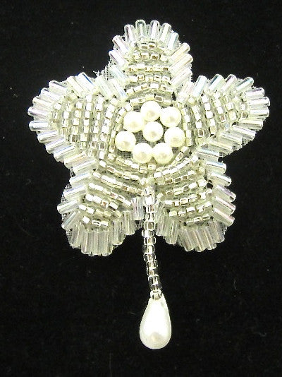 Epaulet with Silver and White Beads 2" x 2.5"