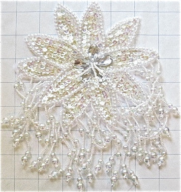 Epaulet with iridescent sequins and white beads 8" x 5.5"