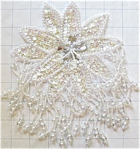 Epaulet with iridescent sequins and white beads 8" x 5.5"