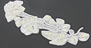 Designer Motif Lite Yellowish Iridescent Flower with Beads and Sequins 12" x 4"