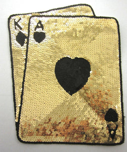 Playing Card, Large King/Ace , Gold Sequins , Black Beads 12" x 10"