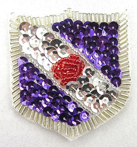 Crest with Silver Purple Red Sequins and Beads 2" x 2"