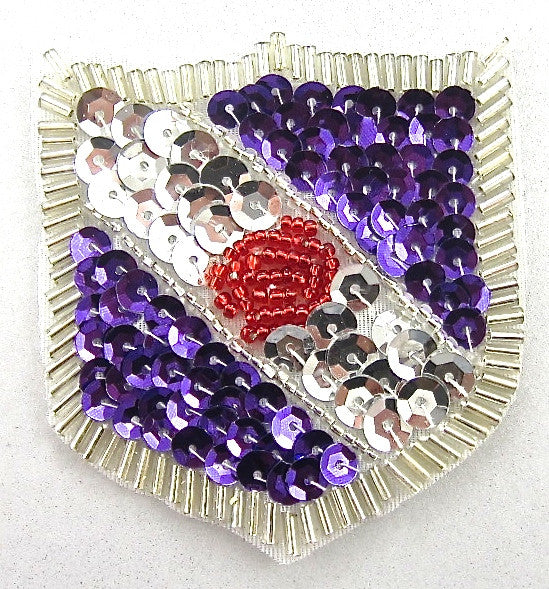 Crest with Silver Purple Red Sequins and Beads 2