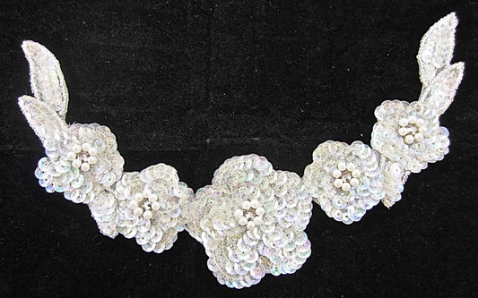 Flower with Iridescent Sequins Rhinestones and Pearls 8.5" X 4"
